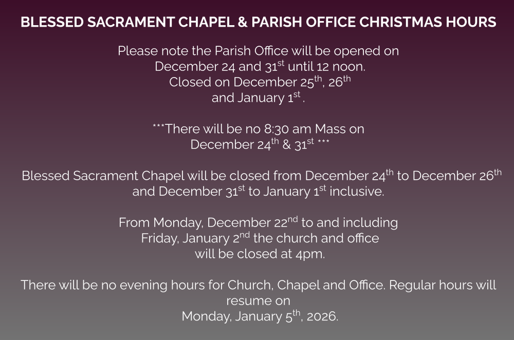 SM Parish office Christmas Hours